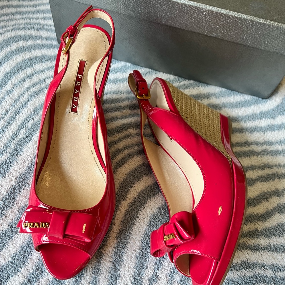 Prada Red Wedge Shoes